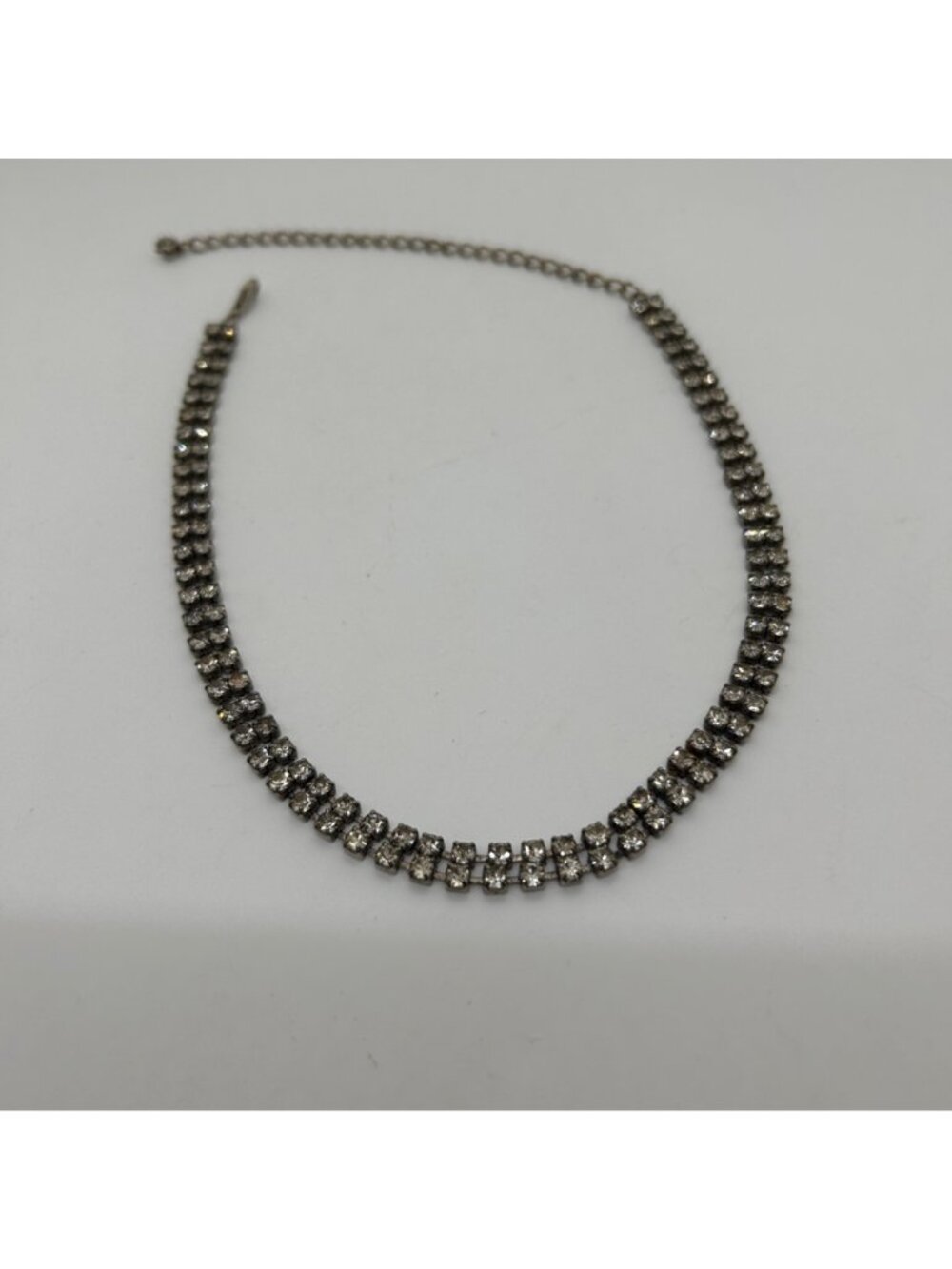 Vintage Double Strand Rhinestone Choker Necklace Silver Tone Crystal Bridal Prom - Picture 4 of 15